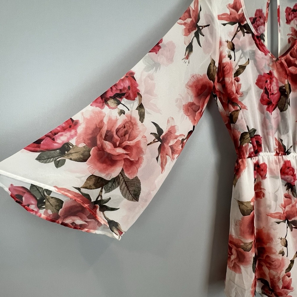 Show Me Your Mumu Runaway Mini Dress Rose Print Semi Sheer Size M - Picture 2 of 9